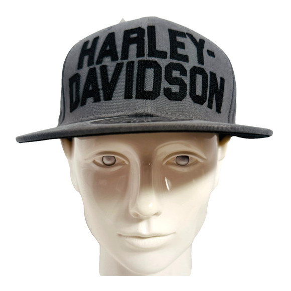 Harley-Davidson Hat Mens Size 7 1/4 Flat Brim Gray Black Motorcycle Biker NWT - Picture 1 of 3